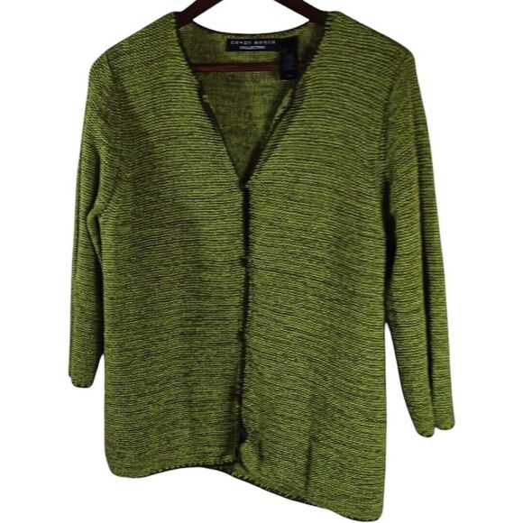 Crazy Horse Collection 2pc Cardigan & Tank Sweater Women M-L Green Knit Stretch - Picture 5 of 13